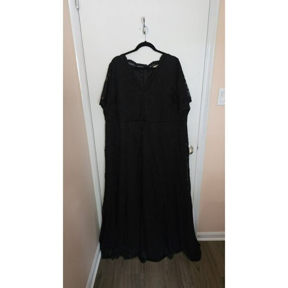 Kiyonna Maxi Dress Women Black Lace VNeck Short Sleeve Gown PLUS 3x Lined NWT - Picture 1 of 10
